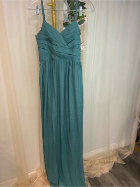 FAERIESTY Teal Shimmer Maxi Dress Small Ruched Formal Prom Bridesmaid